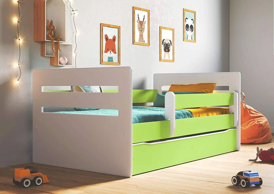 Lit Enfant Avec Barrière De Sécurité Amovible Blanc Et Vert Moly