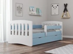Lit Enfant Avec Barrière De Sécurité Amovible Bleu Klaky