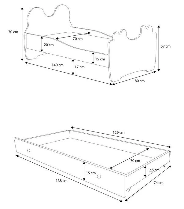 Lit Enfant Avec Motif Petit Lion Bleu 70x140 Ou 80x160 Cm - Matelas Inclus - Tiroir De Rangement – Image 14