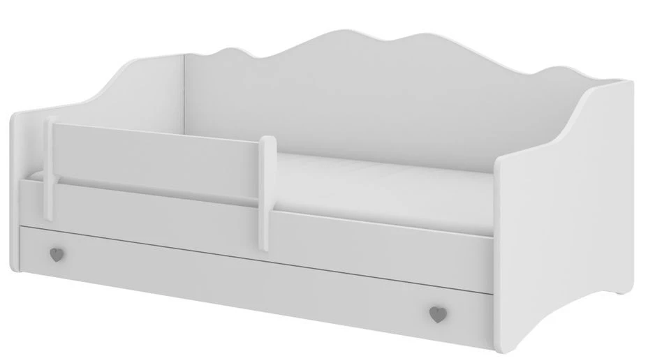 Lit Enfant Avec Tiroirs De Rangement Bois Blanc 80x160 Cm Petit Coeur Gris Belly