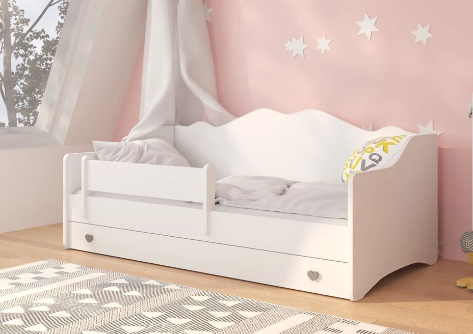Lit Enfant Avec Tiroirs De Rangement Bois Blanc 80x160 Cm Petit Coeur Gris Belly – Image 2