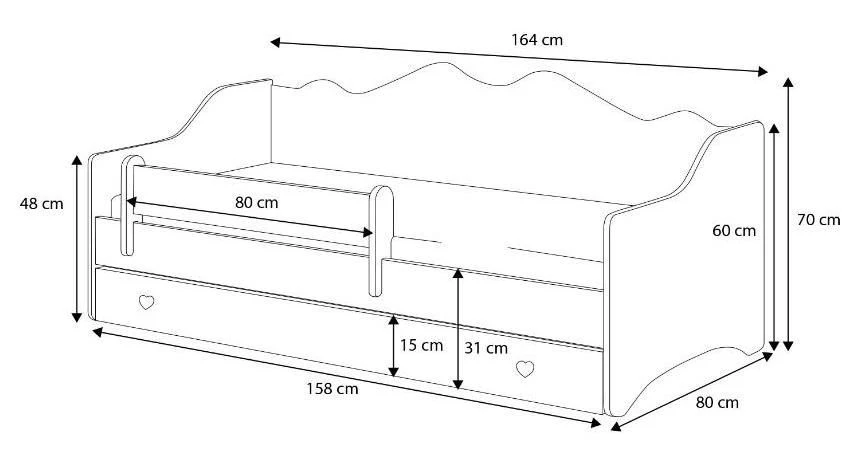Lit Enfant Avec Tiroirs De Rangement Bois Blanc 80x160 Cm Petit Coeur Gris Belly – Image 7