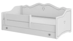 Lit Enfant Avec Tiroirs De Rangement Bois Blanc 80x160 Cm Petit Coeur Gris Kelly