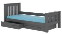 Lit Enfant Bois Pin Gris Graphite 90x200 Cm Avec 2 Tiroirs De Rangement Rallye