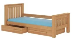 Lit Enfant Bois Pin Miel 90x200 Cm Avec 2 Tiroirs De Rangement Rallye