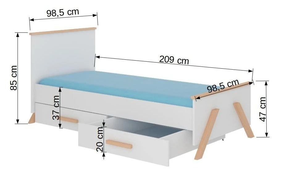 Lit Enfant Bois Pin Naturel Et Blanc 90x200 Cm Avec 2 Tiroirs De Rangement Kandou – Image 7