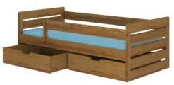 Lit Enfant Bois Pin Oak 90x200 Cm Avec 2 Tiroirs De Rangement Kiko