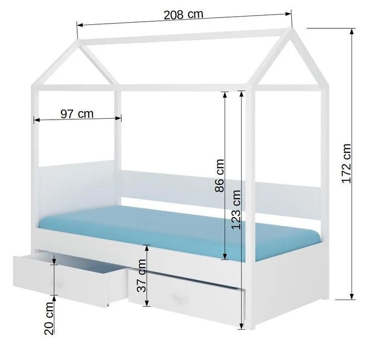 Lit Enfant Cabane Bois Pin Blanc Et Gris Graphite 90x200 Cm Avec 2 Tiroirs De Rangement Forka – Image 5
