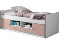 Lit Enfant Multi-rangement 90x200 Cm Bois Blanc Et Rose Bonny