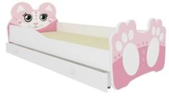 Lit Enfant Rose Avec Motif Petit Chat Rose 70x140 Ou 80x160 Cm - Matelas Inclus - Tiroir De Rangement