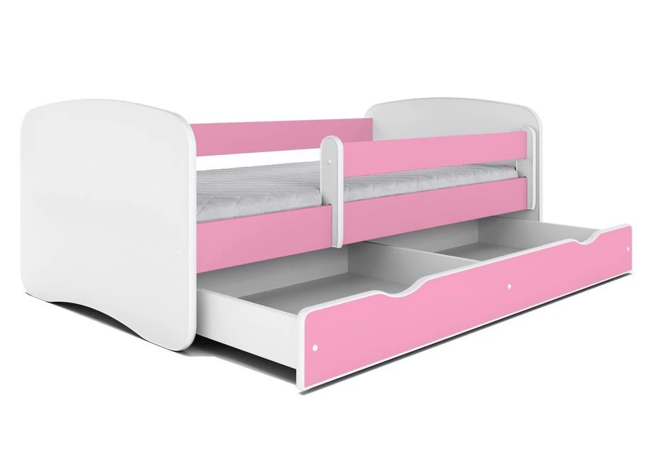 Lit Enfant Rose Avec Sommiers Et Barrière De Sécurité Amovible Drimy – Image 2