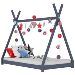 Lit Enfant Tente Bois Pin Massif Gris Indiana 90x200 Cm