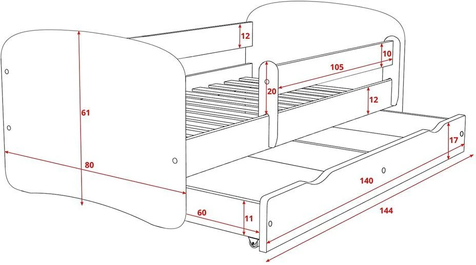 Lit Enfant Vert Avec Sommiers Et Barrière De Sécurité Amovible Drimy – Image 10