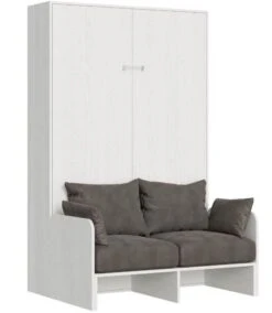 Lit Escamotable Vertical Avec Canapé Frêne Blanc Mat 140x190 Cm Kanto
