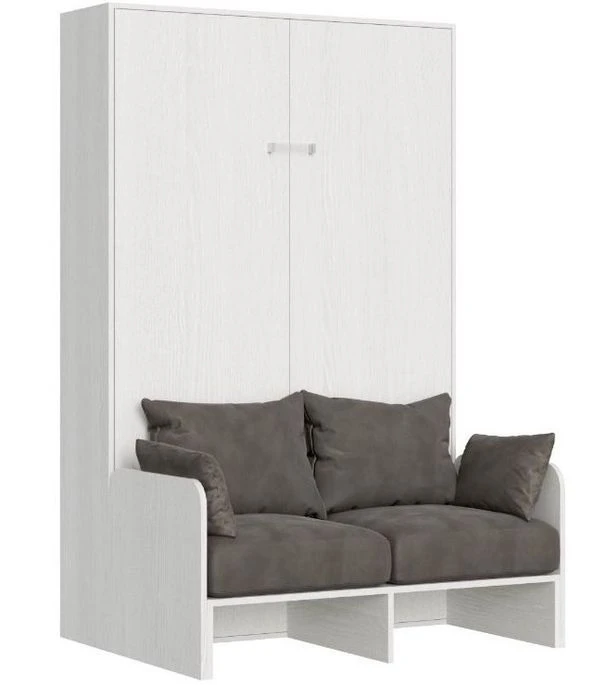 Lit Escamotable Vertical Avec Canapé Frêne Blanc Mat 140x190 Cm Kanto