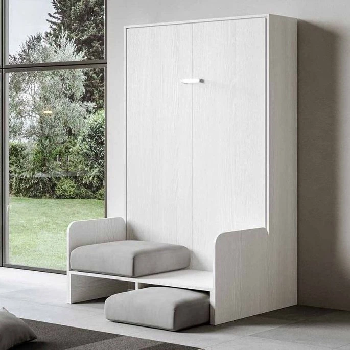 Lit Escamotable Vertical Avec Canapé Frêne Blanc Mat 140x190 Cm Kanto – Image 14