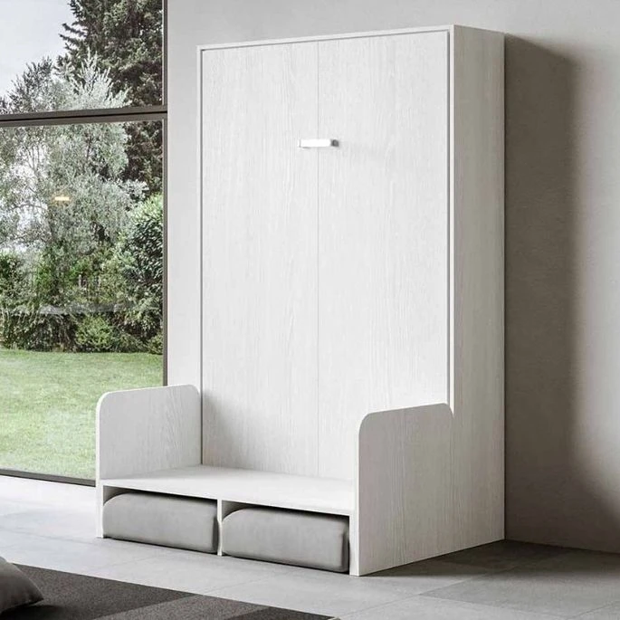 Lit Escamotable Vertical Avec Canapé Frêne Blanc Mat 140x190 Cm Kanto – Image 15