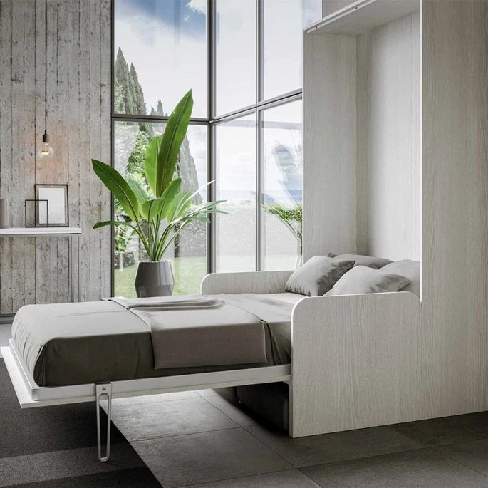 Lit Escamotable Vertical Avec Canapé Frêne Blanc Mat 140x190 Cm Kanto – Image 16