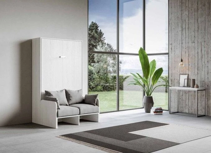 Lit Escamotable Vertical Avec Canapé Frêne Blanc Mat 140x190 Cm Kanto – Image 6