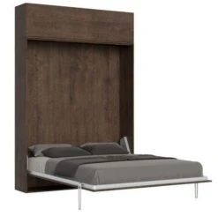 Lit Escamotable 120x190 Cm Avec 1 Meuble Haut Bois Noyer Kanto