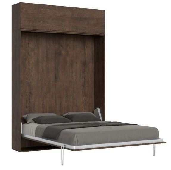 Lit Escamotable 120x190 Cm Avec 1 Meuble Haut Bois Noyer Kanto