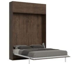 Lit Escamotable 140x190 Cm Avec 1 Meuble Haut Bois Noyer Kanto