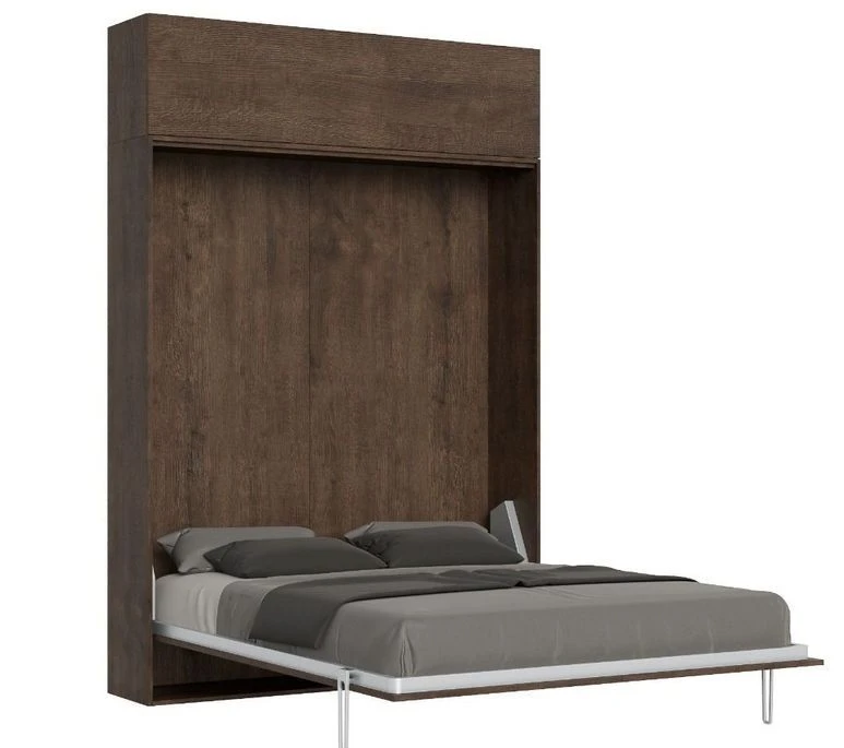 Lit Escamotable 140x190 Cm Avec 1 Meuble Haut Bois Noyer Kanto
