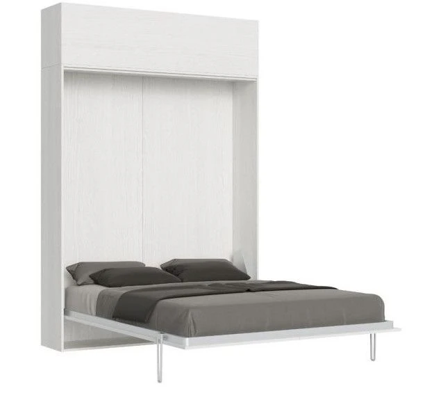 Lit Escamotable 160x190 Cm Avec 1 Meuble Haut Bois Blanc Kanto