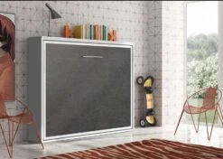 Lit Escamotable Horizontal 140x200 Cm Gris Béton Valok