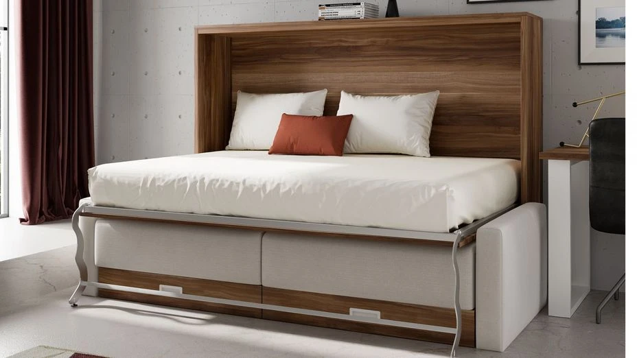 Lit Escamotable Horizontal Avec Canapé Tissu Vetal 140x200 Cm – Image 2