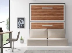 Lit Escamotable Superposé 90x180 Cm Avec Canapé En Tissu Ivano