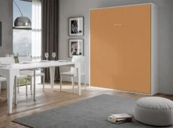 Lit Escamotable Vertical Frêne Blanc Et Porte Orange Kanto 160x190 Cm