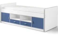 Lit Multi-rangement 90x200 Cm Avec Sommier Bois Blanc Et Bleu Bonny