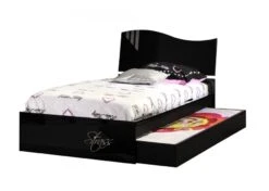 Lit Noir Laqué Strass 140 Cm