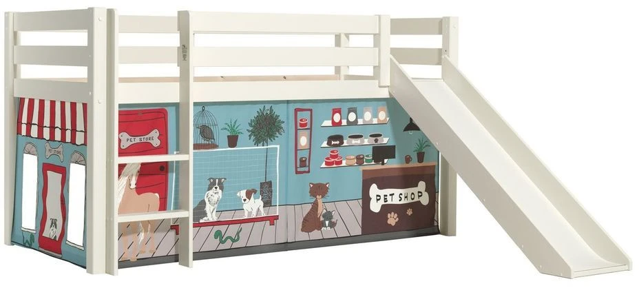 Lit Toboggan 90x200 Cm Avec Tente Animaux Pin Massif Blanc Pino