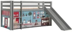 Lit Toboggan 90x200 Cm Avec Tente Animaux Pin Massif Gris Pino