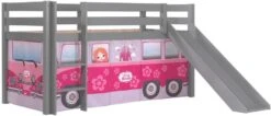 Lit Toboggan 90x200 Cm Avec Tente Bus Princesse Pin Massif Gris Pino