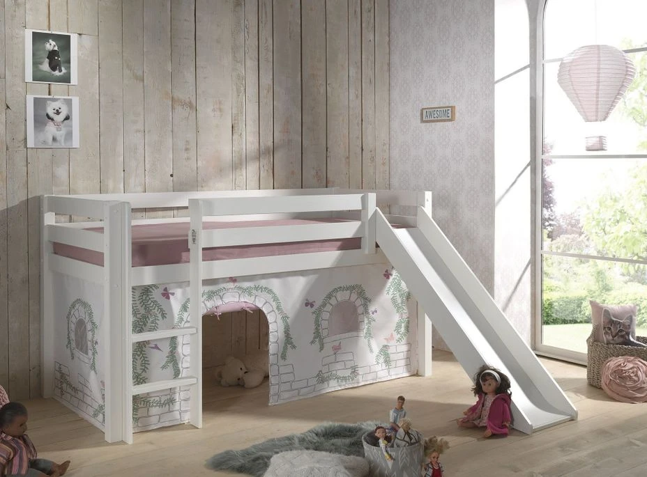 Lit Toboggan 90x200 Cm Avec Tente Contra Pin Massif Blanc Pino – Image 3