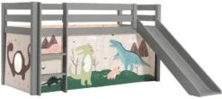 Lit Toboggan 90x200 Cm Avec Tente Dinosaure Pin Massif Gris Pino