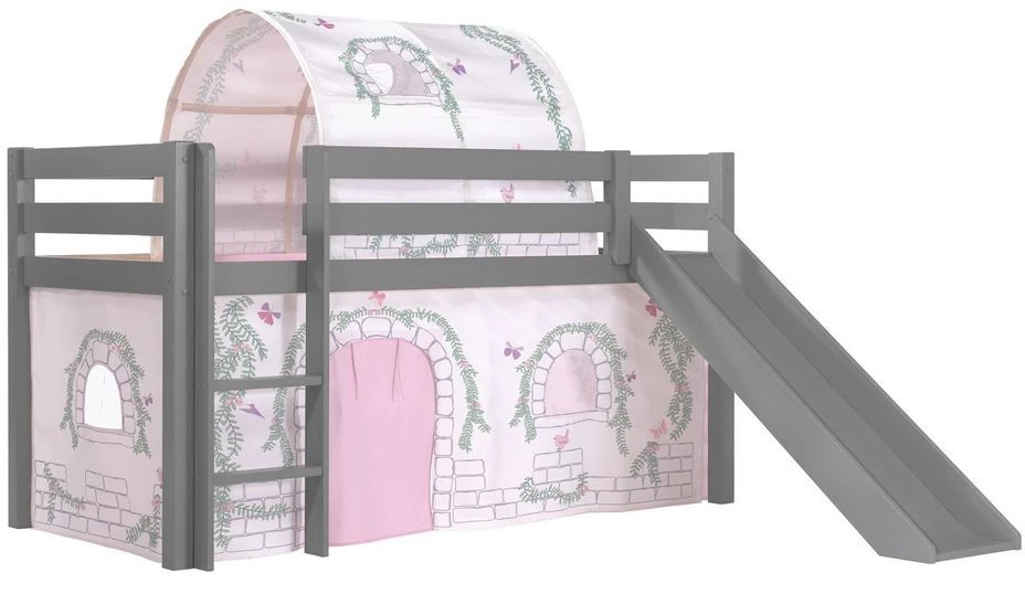 Lit Toboggan 90x200 Cm Avec Tente Et Tunnel Contra Pin Massif Gris Pino