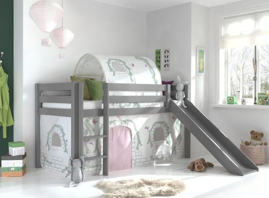 Lit Toboggan 90x200 Cm Avec Tente Et Tunnel Contra Pin Massif Gris Pino – Image 3