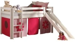 Lit Toboggan 90x200 Cm Avec Tente Fleur Pin Massif Blanc Pino