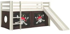 Lit Toboggan 90x200 Cm Avec Tente Pirate Marron Pin Massif Blanc Pino