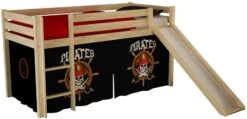 Lit Toboggan 90x200 Cm Avec Tente Pirate Noir Pin Massif Clair Pino