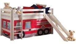 Lit Toboggan 90x200 Cm Avec Tente Pompier Pin Massif Blanc Pino