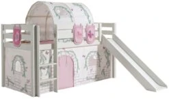 Lit Toboggan 90x200 Cm Avec Tente Tunnel Et 3 Pochettes Contra Pin Massif Blanc Pino