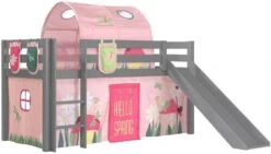 Lit Toboggan 90x200 Cm Avec Tente Tunnel Et 3 Pochettes Printemps Pin Massif Gris Pino