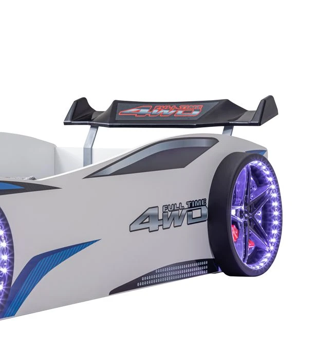 Lit Voiture De Course Avec Bruitages Et Leds Mustang Blanc – Image 4