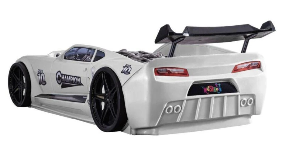 Lit Voiture De Course Champion Racing Blanche Avec Led Et Bruitage 90x190 Cm – Image 2