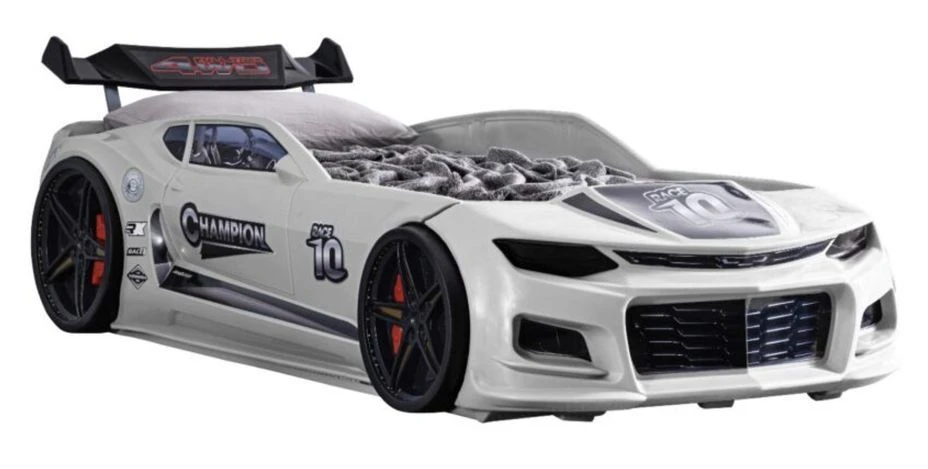 Lit Voiture De Course Champion Racing Blanche Avec Led Et Bruitage 90x190 Cm – Image 5